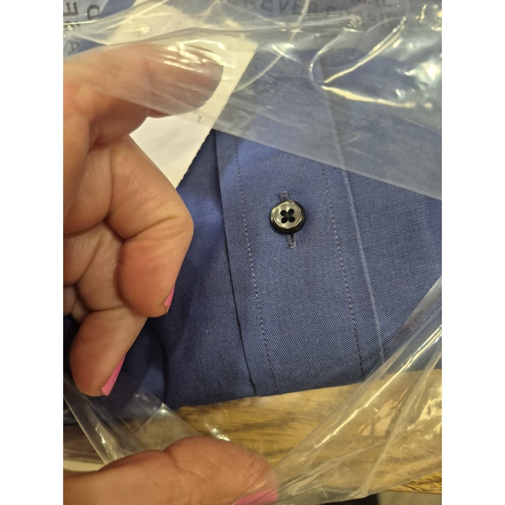 Nordstrom Traditional Fit Blue Solid Long Sleeve Collared Dress Shirt 15x32 - Picture 2 of 4